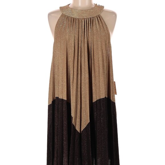 Free People Pleated Love Mini Dress Gold/Brown Size Small NWT - Picture 5 of 10